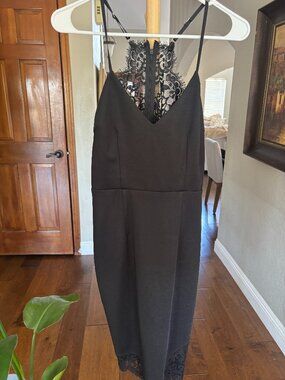 Lulus Black Lace Bodice Open Back Mini Dress Size S NWT Spaghetti Strap Bodycon